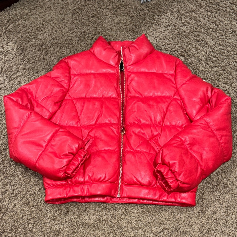 Guess Red Quilted Bomber Jacket